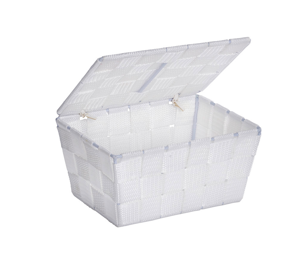 Panier de salle de bains Adria avec couvercle blanc  Tresse en plastique