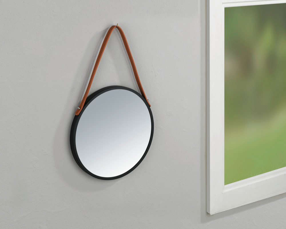 Miroir mural Borrone rond  avec sangle de suspension