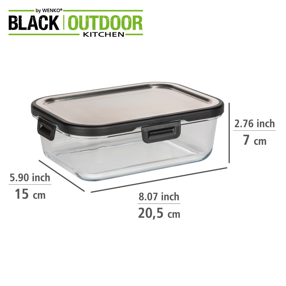 Boîte de rangement cuisine en verre Steel 1,0 litres  Couvercle en inox