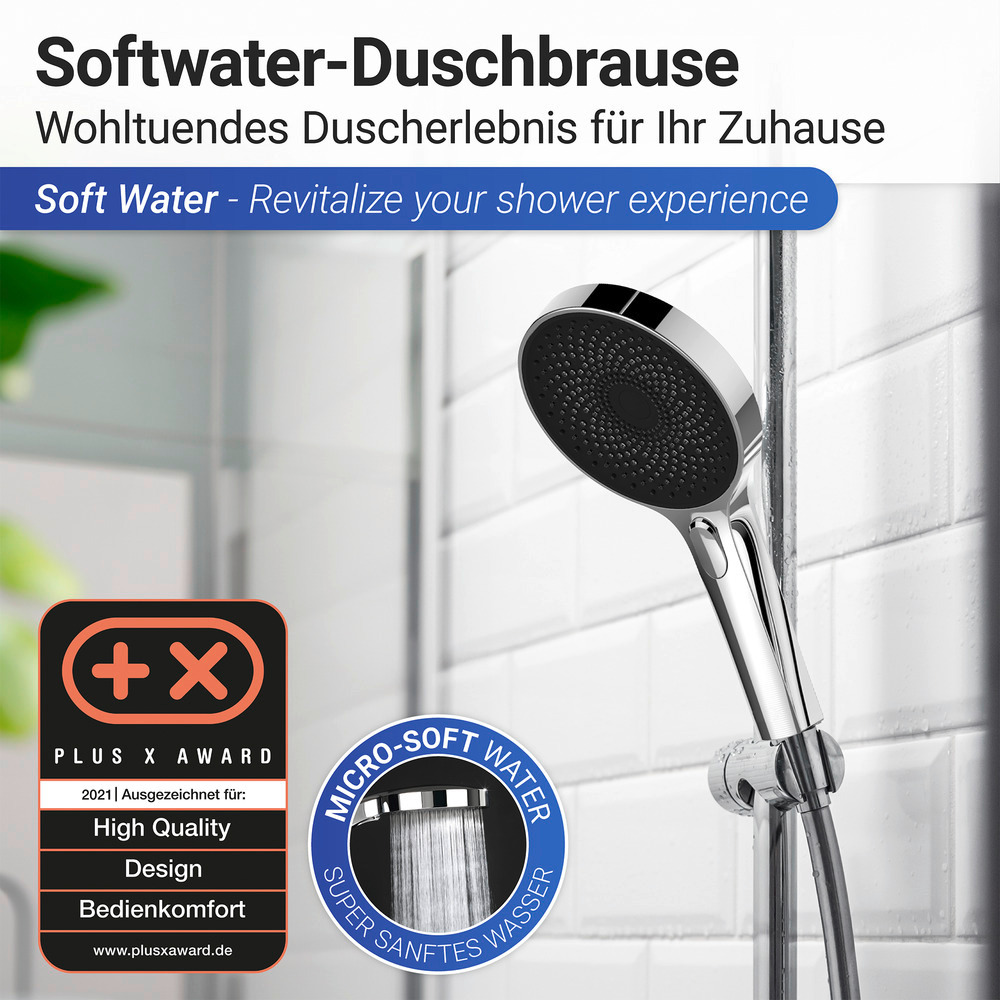 Pommeau de douche 3 jets, ø13 cm, finition chromée, embout universel 1/2", Softwater  ø13 cm