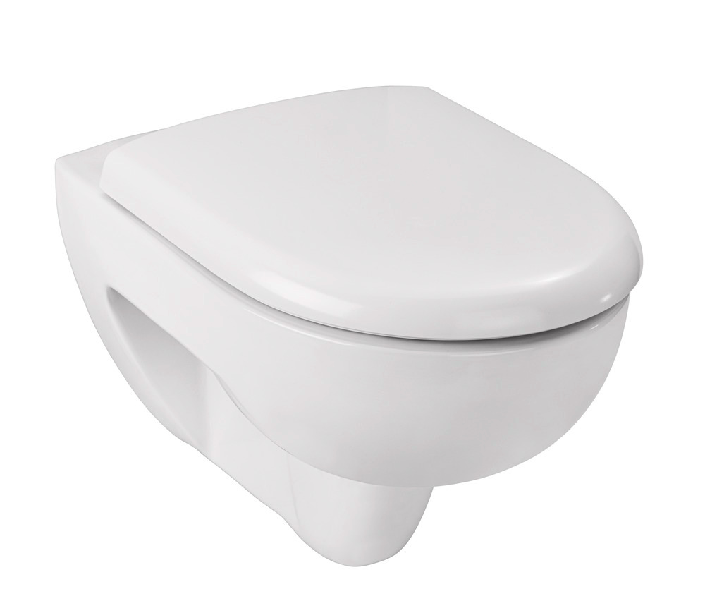 Abattant WC avec frein de chute Exclusive Nr. 2, convient pour Keramag Renova, Laufen Moderna, fixation Inox, duroplastique, 36,5 x 45 cm, Blanc  Duroplast antibactérien, avec frein de chute