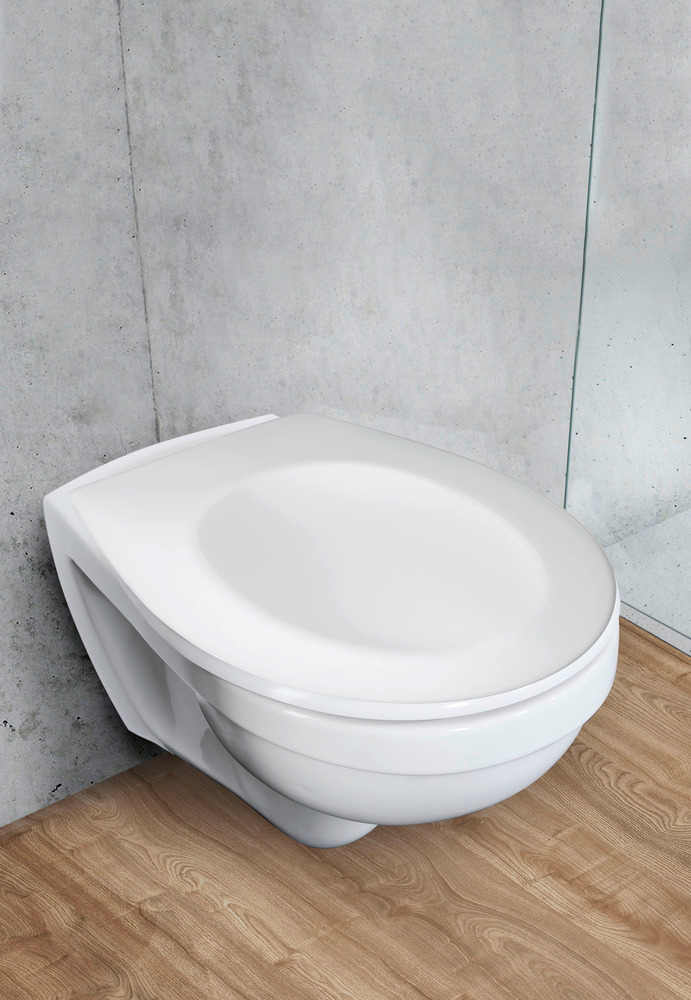 WENKO Abattant WC avec frein de chute Varoni, fixation inox Flix-Clip, montage facile, Duroplast, ovale, blanc  fixation inox Flix-Clip, montage facile, Duroplast, ovale, blanc