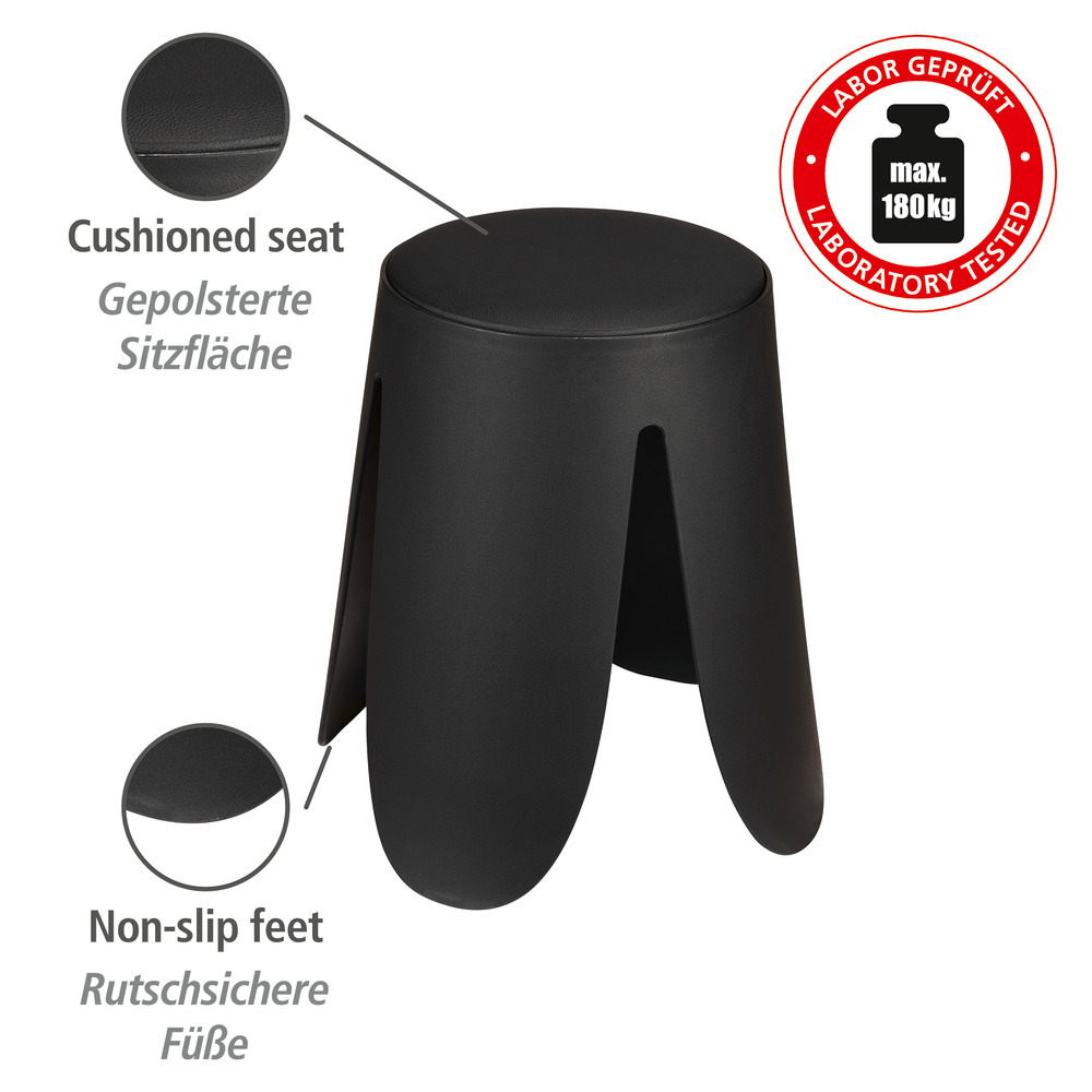 Tabouret de salle de bain Comiso Noir mat  peut supporter jusqu'à 180 kg