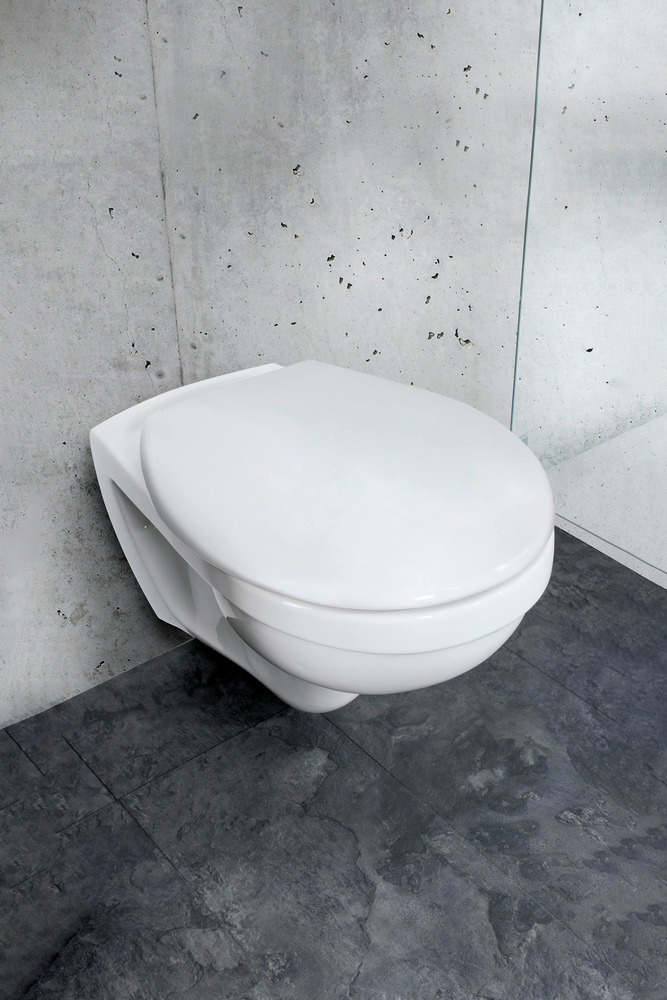 Abattant WC avec frein de chute "easy close", fixation inox 'fix clip", Duroplastique, surface antibactérienne, Vorno Neo Blanc  Abattant WC avec frein de chute, Fixation inox