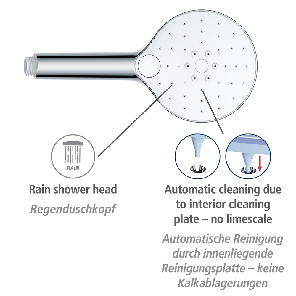 Pommeau de douche anticalcaire, ø12 cm, finition chromée, embout universel 1/2", nettoyage automatique  ø12 cm