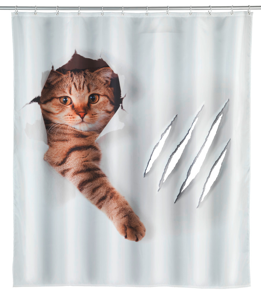 Rideau de douche Cute Cat  polyester, 180 x 200 cm, lavable