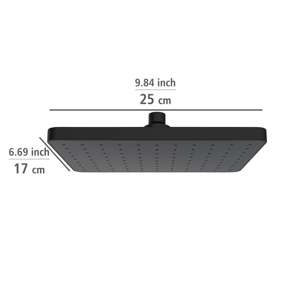 Pommeau de douche italienne, tête de douche effet pluie, anticalcaire, 250x170 mm, finition noir, nettoyage automatique  25 x 17 cm