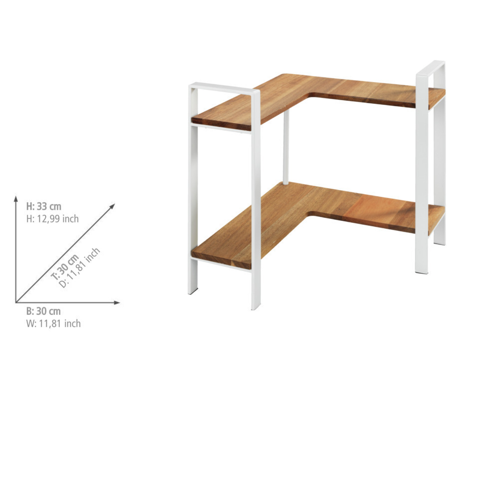 Étagère d'angle de cuisine Louisa, 2 étages  2 étagères en acacia