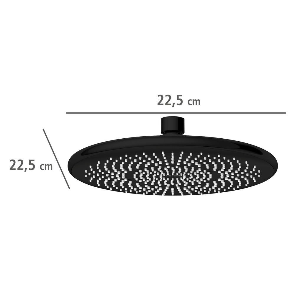 Pommeau de douche italienne, tête de douche effet pluie, 40% économie d'eau, ø225 mm, finition noir mat  Ø 22,5 cm