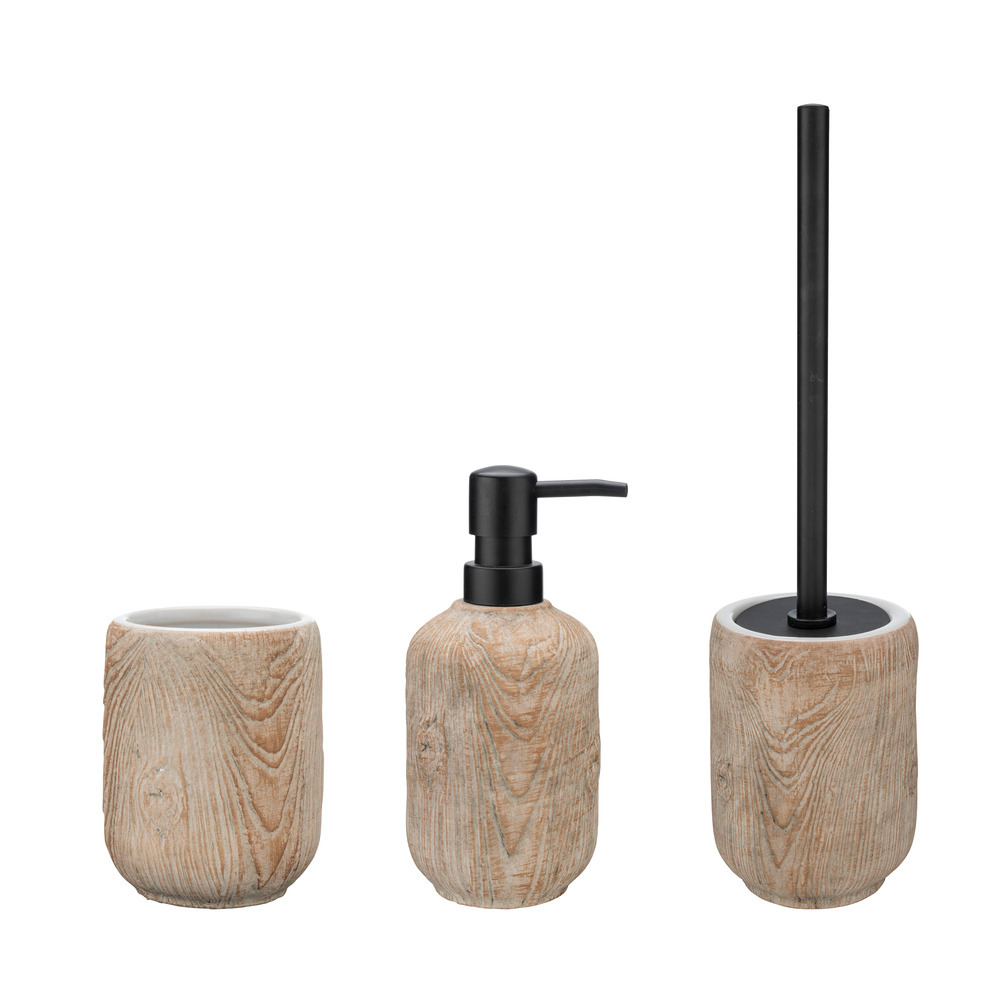 Set d'accessoires de salle de bain Florio, 3 pièces  en céramique à l'aspect bois