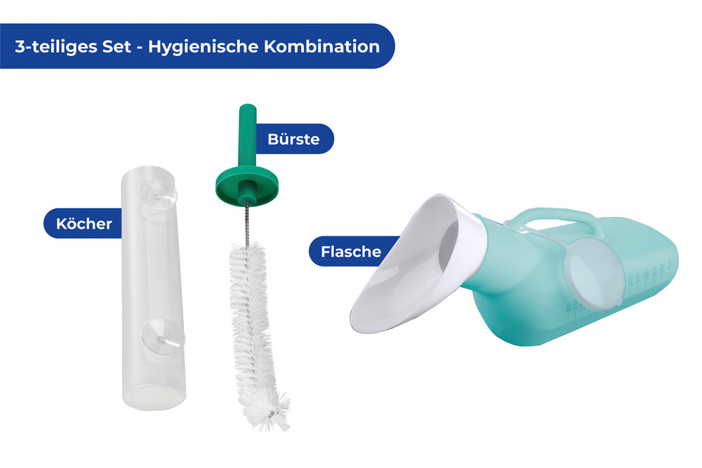 Urinal unisexe avec ensemble de nettoyage  3 pièces