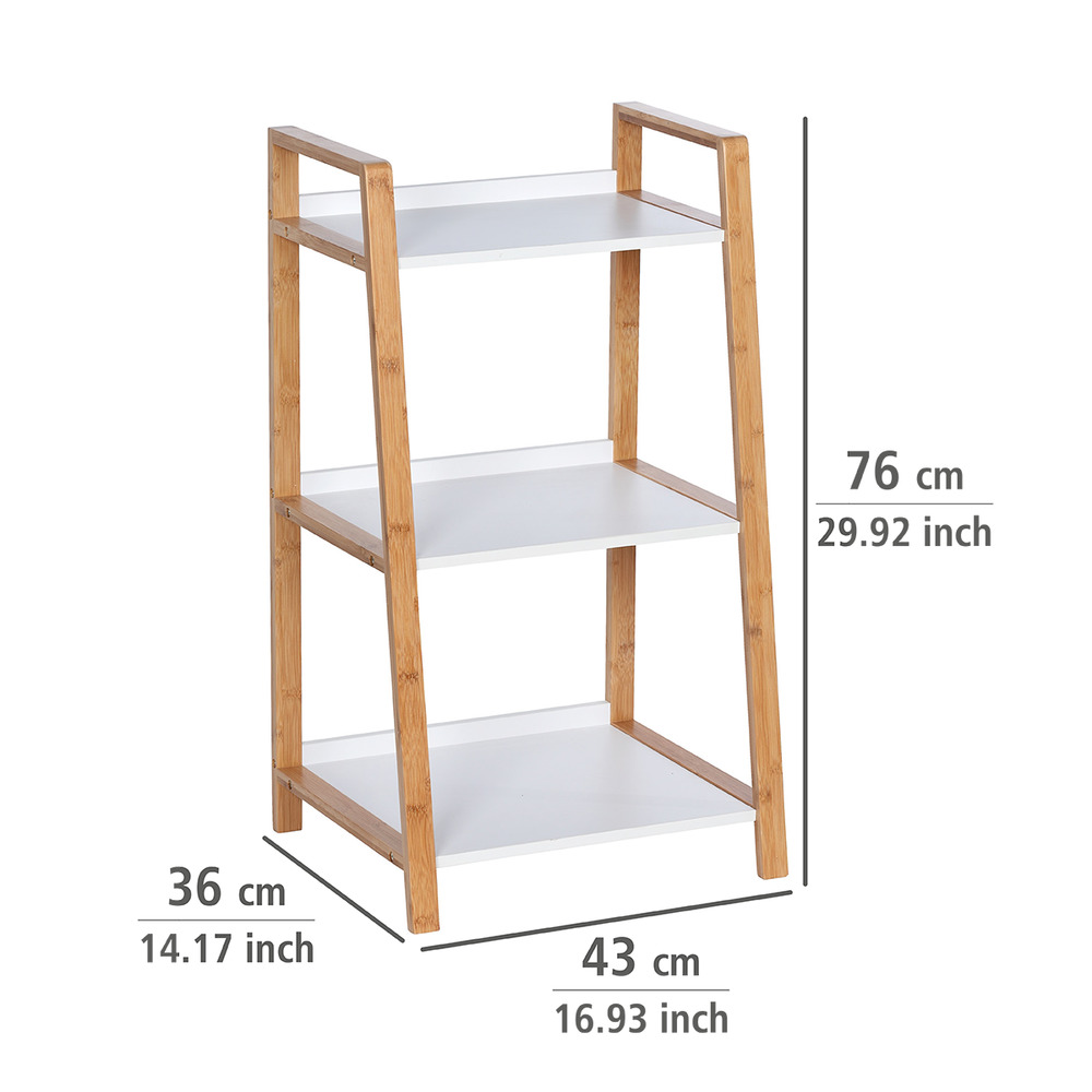 Étagère salle de bain bambou Finja, petit meuble de rangement salle de bain, 3 niveaux, H76 cm  en bambou