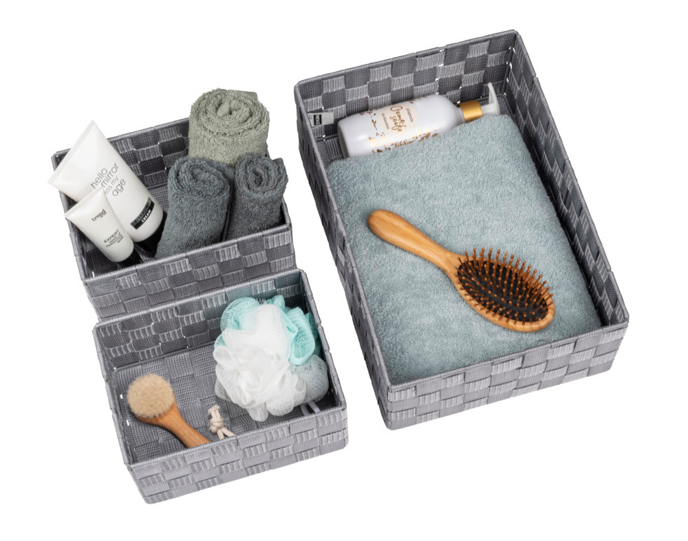 Set de corbeille Adria 3 pc gris  2 corbeilles de bain M, 1 x corbeille de bain L