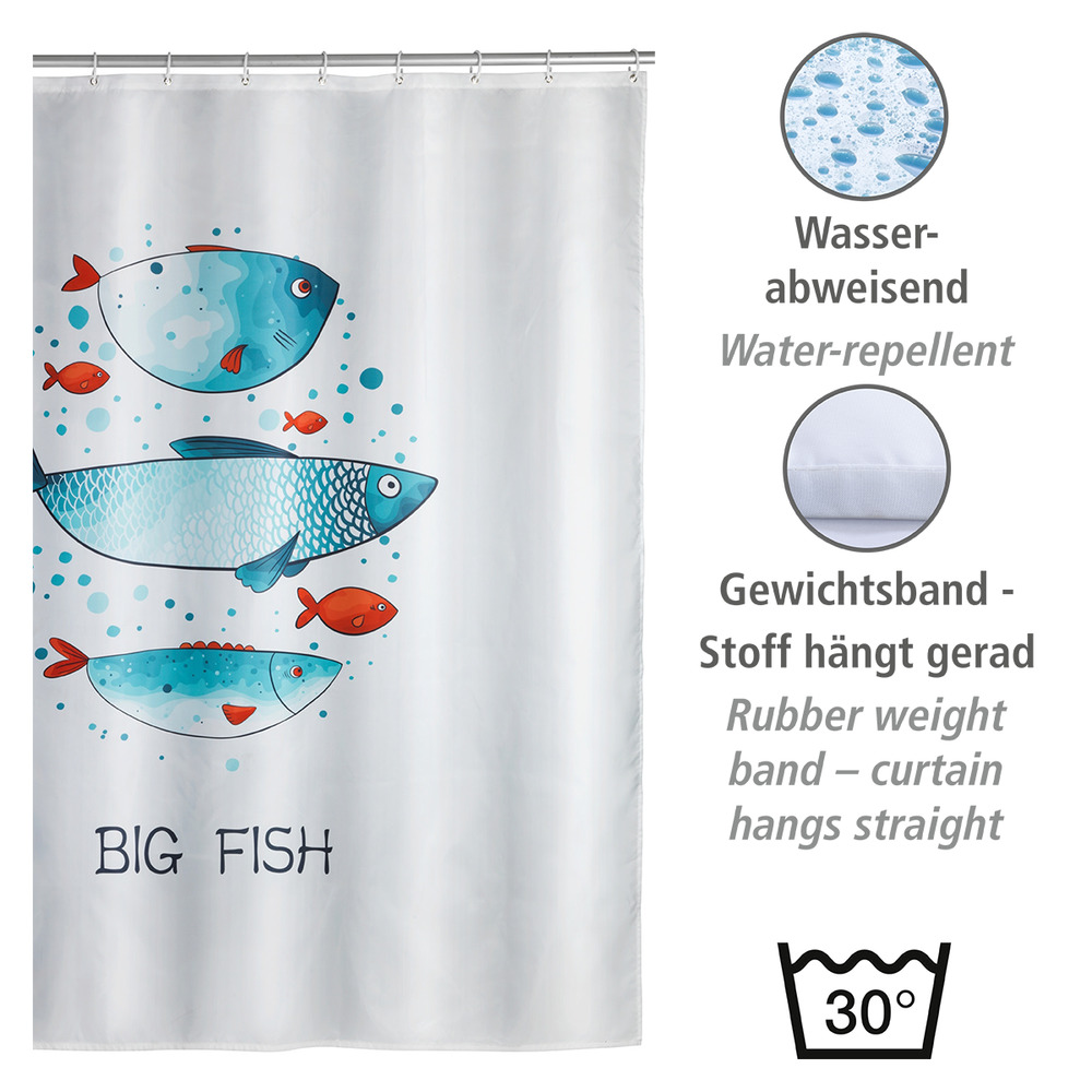 Rideau de douche Big Fish  polyester, 180 x 200 cm, lavable