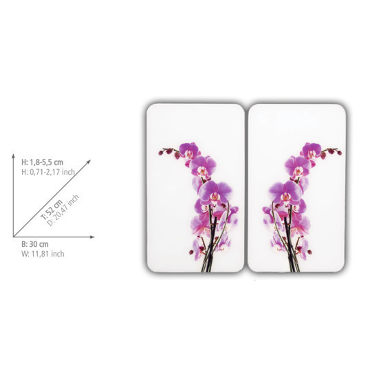 Protection Plaque de Cuisson en verre"Orchidées", lot de 2  pour tous les types de feux