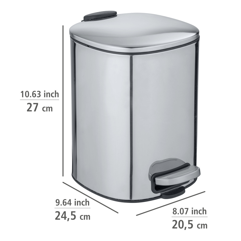 Poubelle à pédale Inox, petite poubelle salle de bain, 5L, Alassio, Brillant  petite poubelle salle de bain