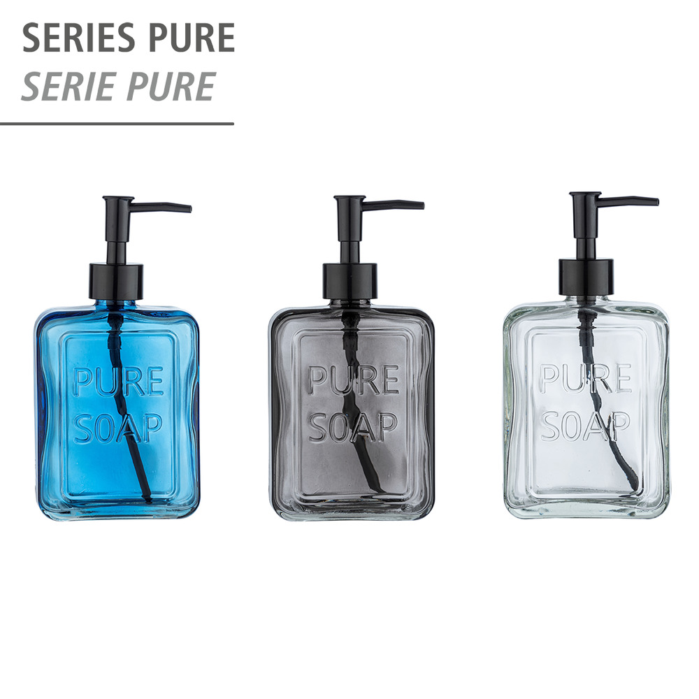 Distributeur de savon liquide, "Pure Soap", verre, bleu  Distributeur savon liquide en verre