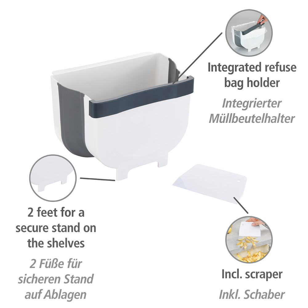 Bac de collecte pour déchets, compost, à accrocher au placard de cuisine, retractable, capacité 5L  Collecteur pour compost