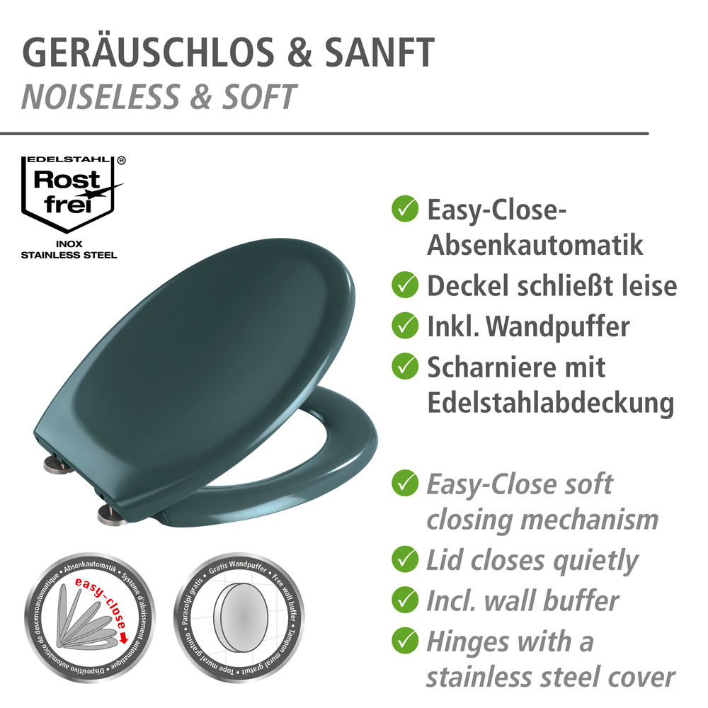 Abattant WC Premium Ottana Dark gris Easy-Close  abaissement automatique, fixation Fix-Clip hygiénique en acier inox, antibactérien