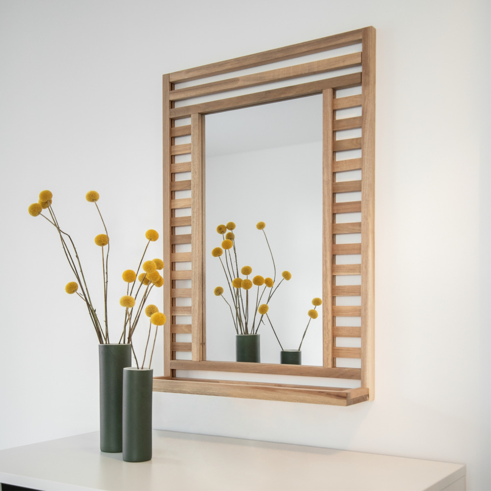 Miroir rectangulaire bois, miroir mural, avec étagère, Acina, Bois FSC, 50x70x12 cm  Miroir mural, miroir décoratif, certifié FSC®.