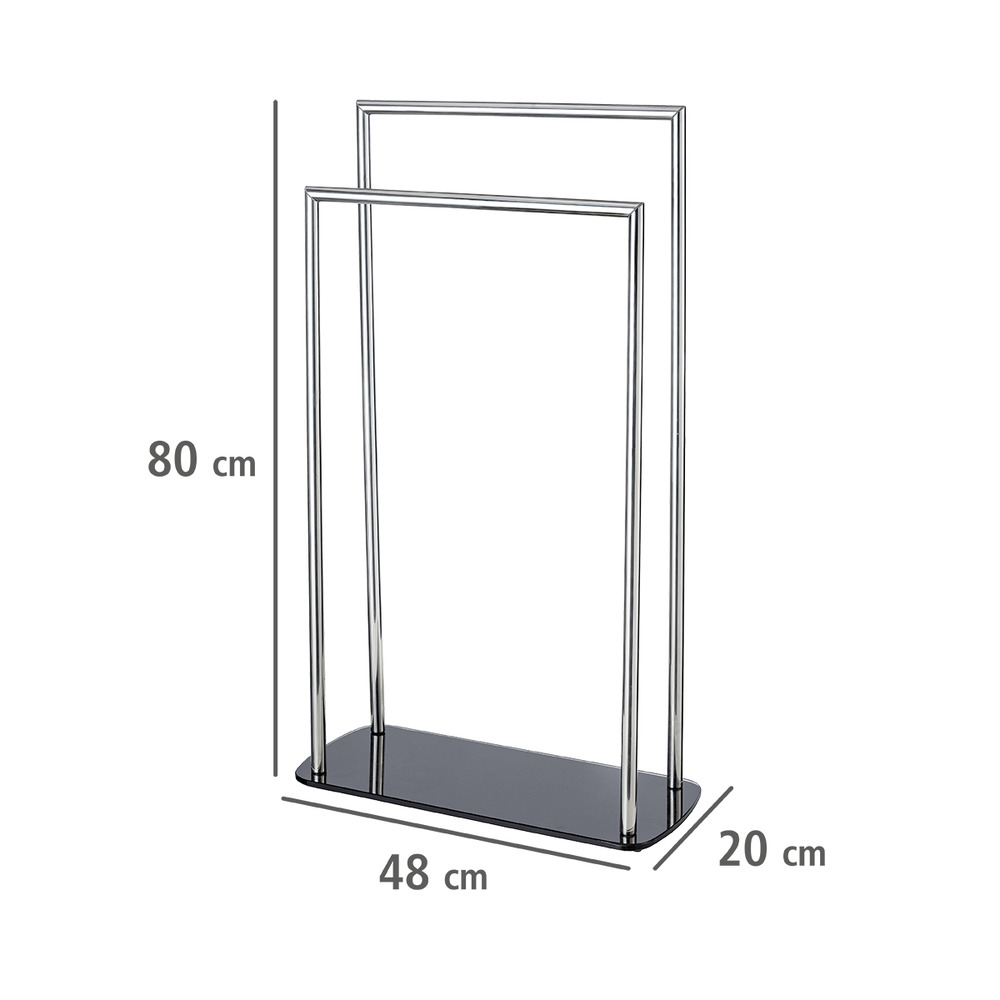 Porte serviette sur pied Ravina inox brillant, porte serviette salle de bain avec socle en verre, 48x80x20cm  