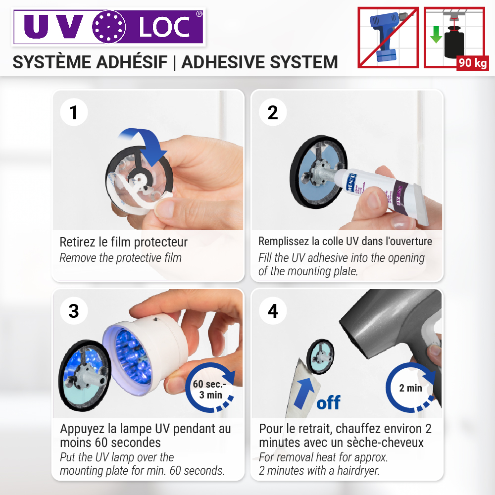 UV-Loc® Porte serviette Udine, 40 cm  Fixation sans percer grâce à un système adhésif innovant