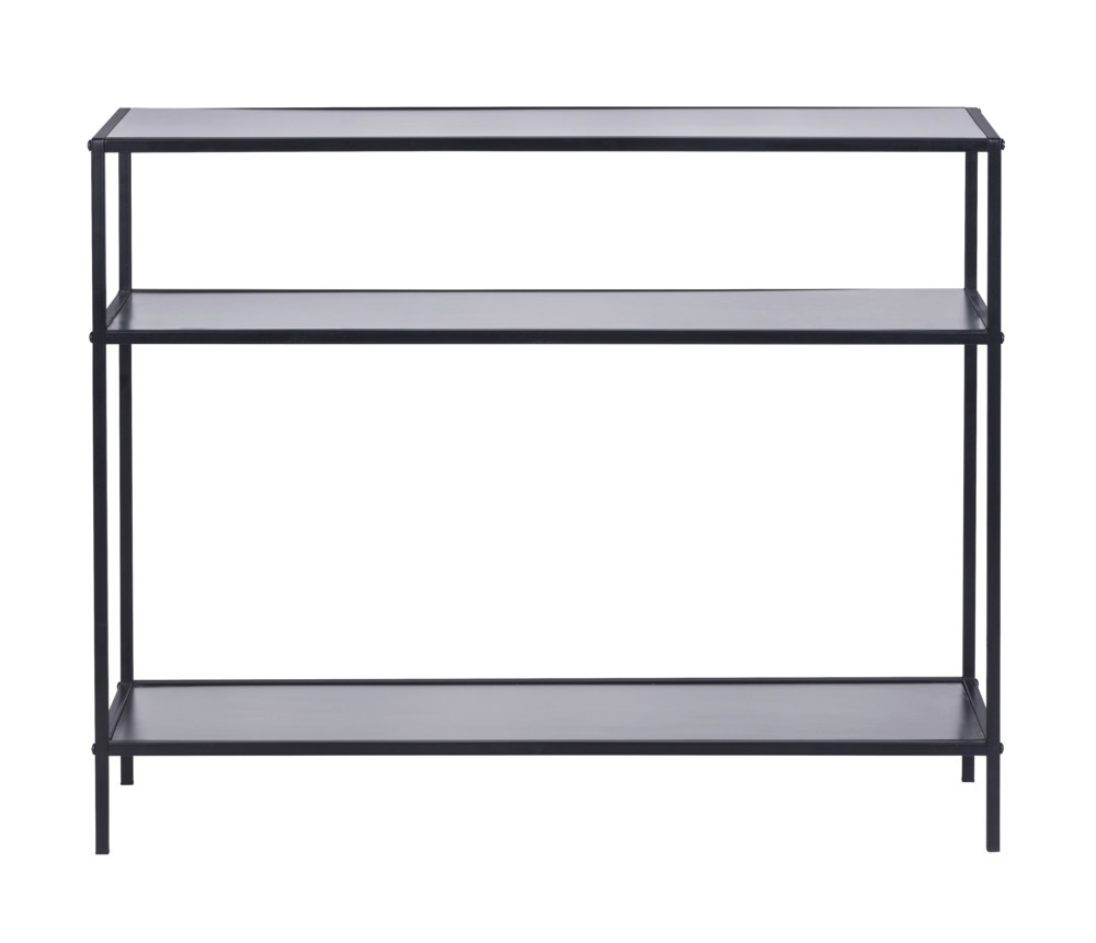 Console meuble industriel, console métal noir et MDF, 3 plateaux, L100xH80xL35 cm  Table d'appoint