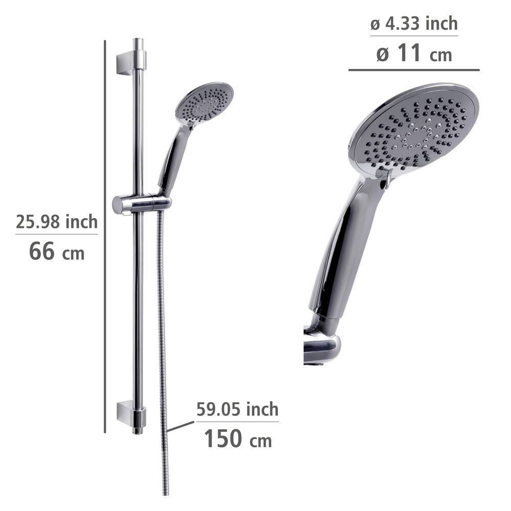 Set de douche inox Young 66cm, chromé  Longueur barre : 66 cm