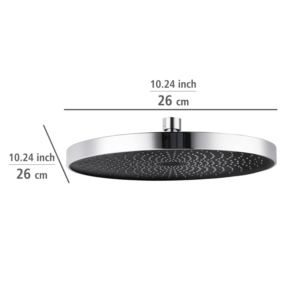 Pommeau de douche italienne, tête de douche effet pluie, ø26 cm, finition chromée et noir, softwater  ø26 cm