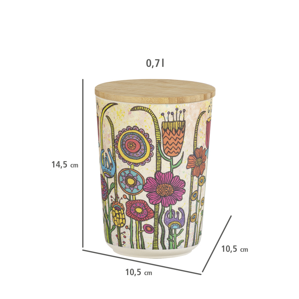 Lot de 3 boîtes de rangement avec couvercle hermétique en bambou motif floral, 3 différentes tailles 0,5L-0,7L-0,95L, fibre de bambou, multicolore   