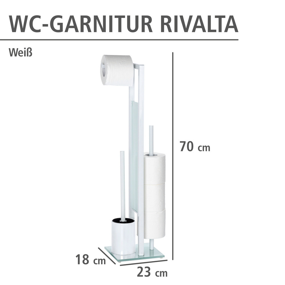 Combiné WC Rivalta, brosse WC et dérouleur papier toilette, blanc  acier verni