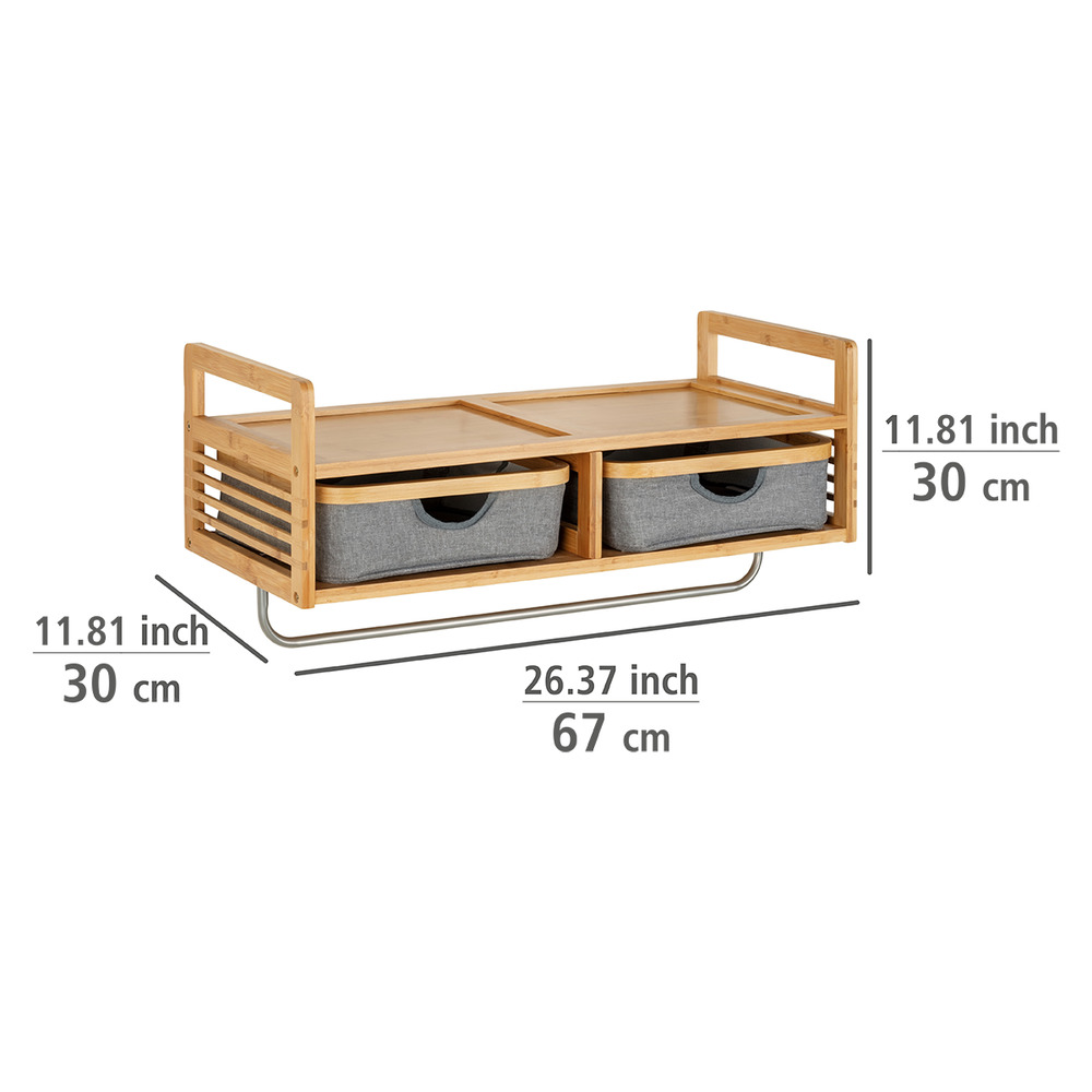 Porte Manteau Mural Bahari, Porte Manteau Mural étagere bois avec 2 paniers de rangement,   en bambou