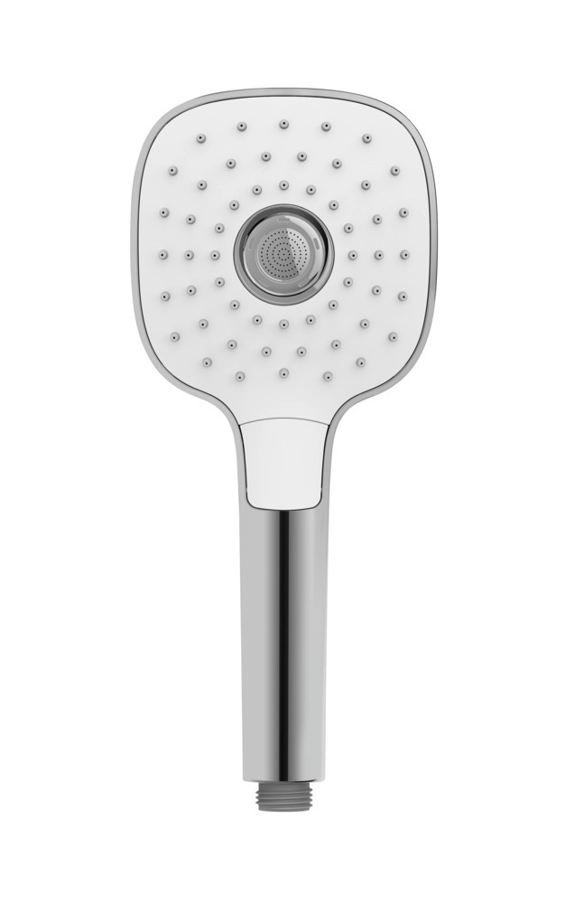 Pommeau de douche 3 jets, ø12 cm, carré, finition chromée et blanc, embout universel 1/2", powerboost  ø12 cm