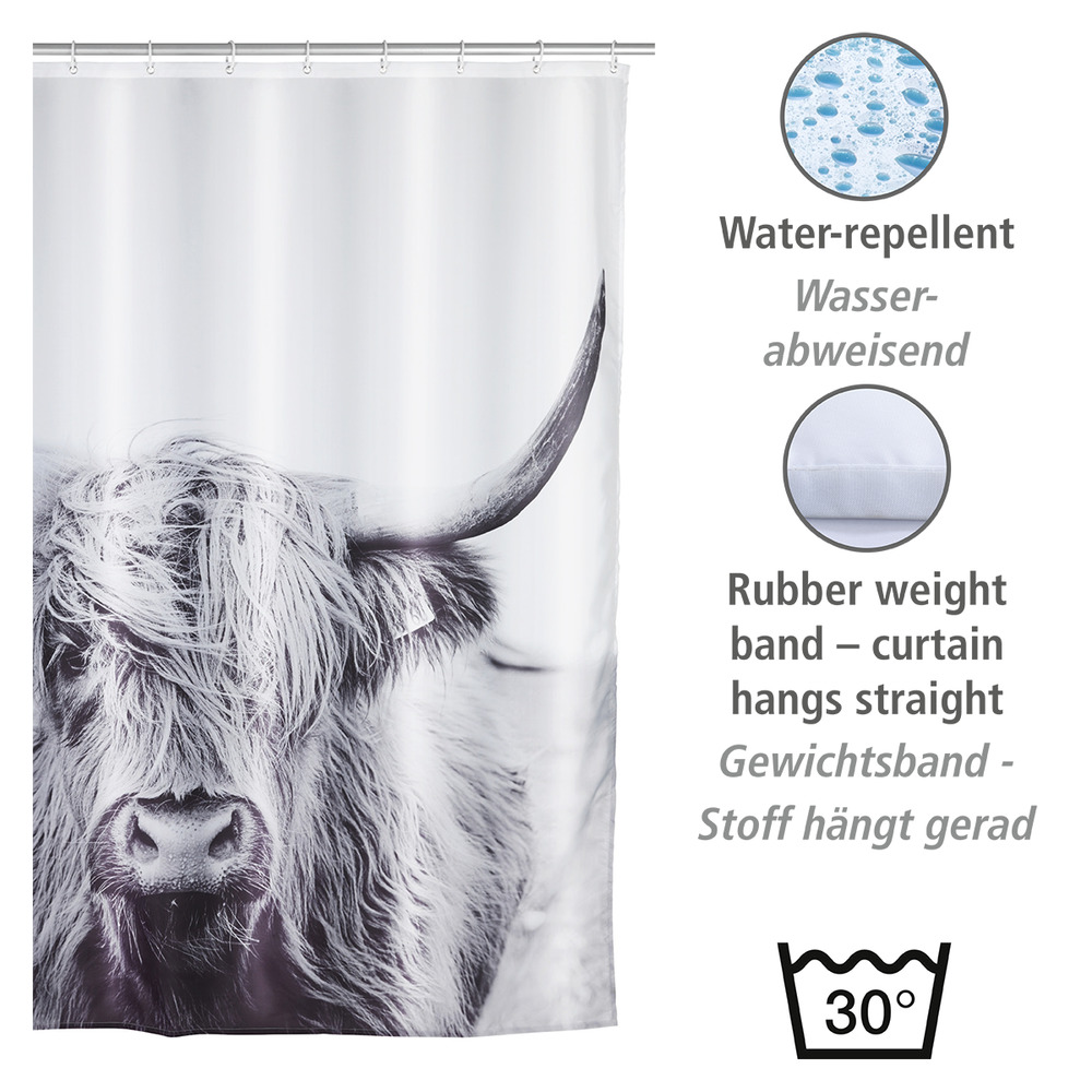 Rideau de douche original, waterproof,  rideau de douche 180x200 cm, Yak, polyester  Textile (Polyester), 180 x 200 cm, lavable