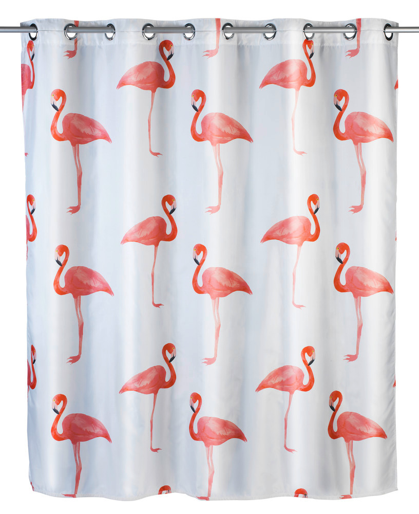 Rideau de douche anti-moisissure Flex Flamant rose  lavable, 180 x 200 cm