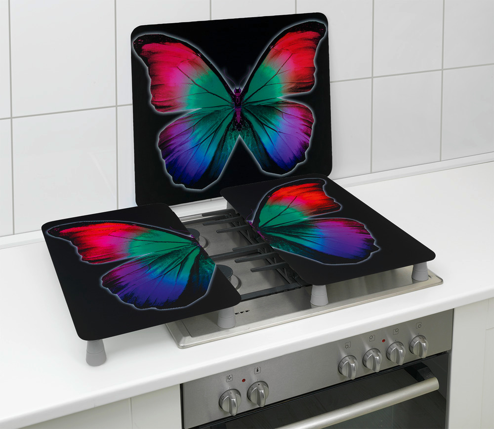 Protection plaque de cuisson en verre "papillon", lot de 2  pour tous les types de feux