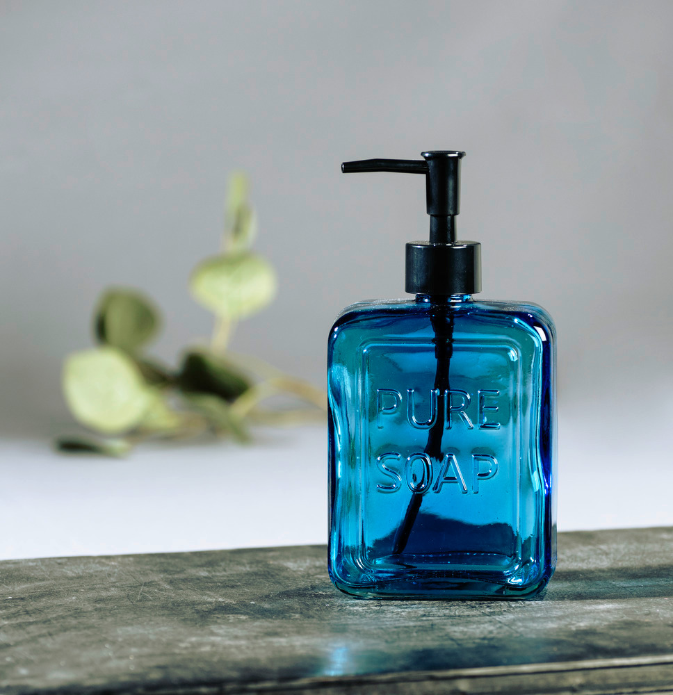 Distributeur de savon liquide, "Pure Soap", verre, bleu  Distributeur savon liquide en verre