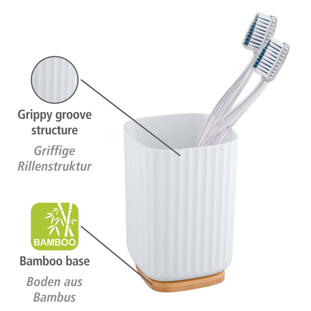 Porte brosse à dents Rotello, blanc  fond en bambou