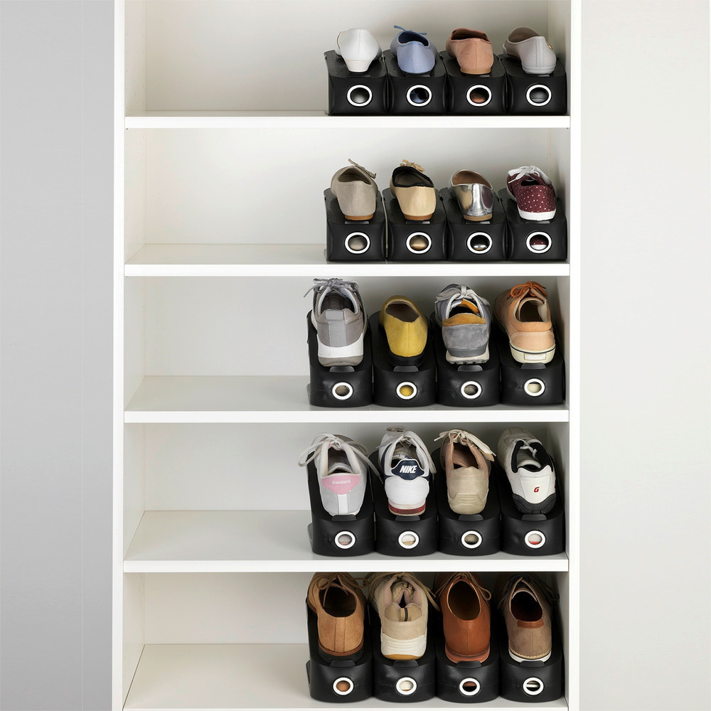 Support chaussures noir 4 p  jusqu'à 50 % de place en plus dans l'armoire à chaussures