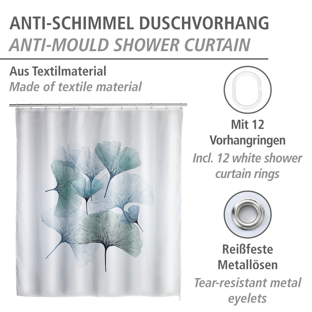 Rideau de douche Ginkgo anti-moisissure  revêtement antibactérien