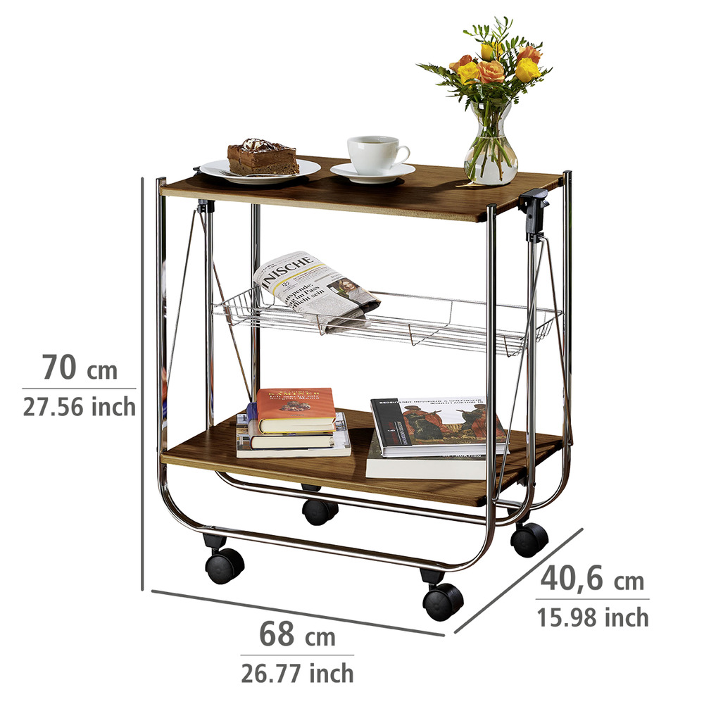 Desserte cuisine à roulettes, table repliable cuisine, Dinett, bois Noyer  pliable