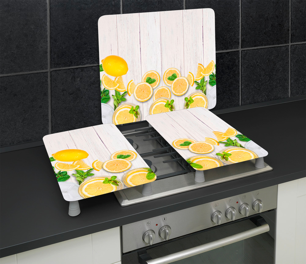 Protège-plaque universel Citrons  set de 2, pour tous les types de cuisinières