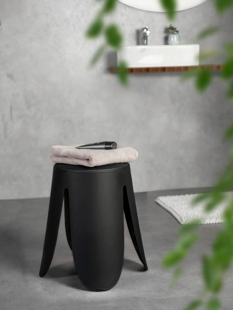 Tabouret de salle de bain Comiso Noir mat  peut supporter jusqu'à 180 kg