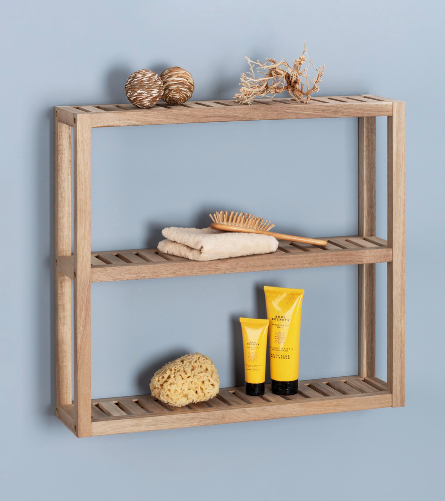 Etagère murale bois 3 plateaux, Acina, Bois FSC, 60 x 15 x 54cm  Etagère de salle de bain, étagère de salon, certifiée FSC®.