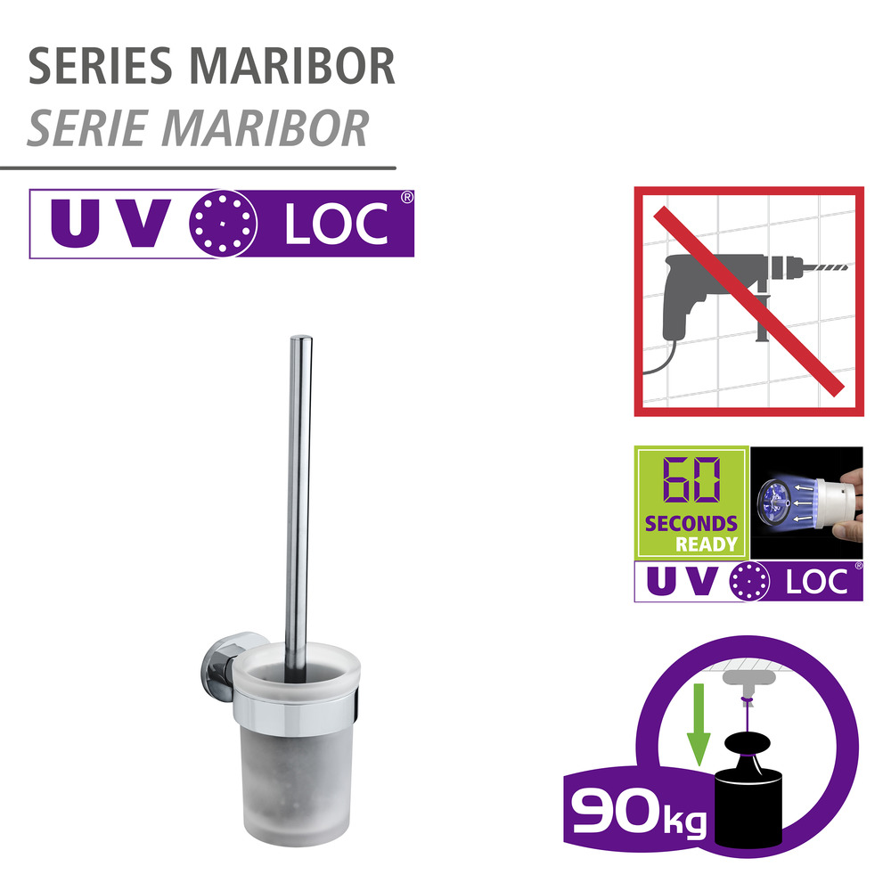 UV-Loc® Brosse WC Maribor  Fixation sans percer grâce à un système adhésif innovant