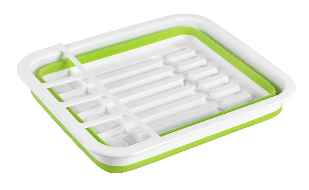 Égouttoir à vaisselle pliable blanc/vert  avec porte-couverts et support d'assiettes