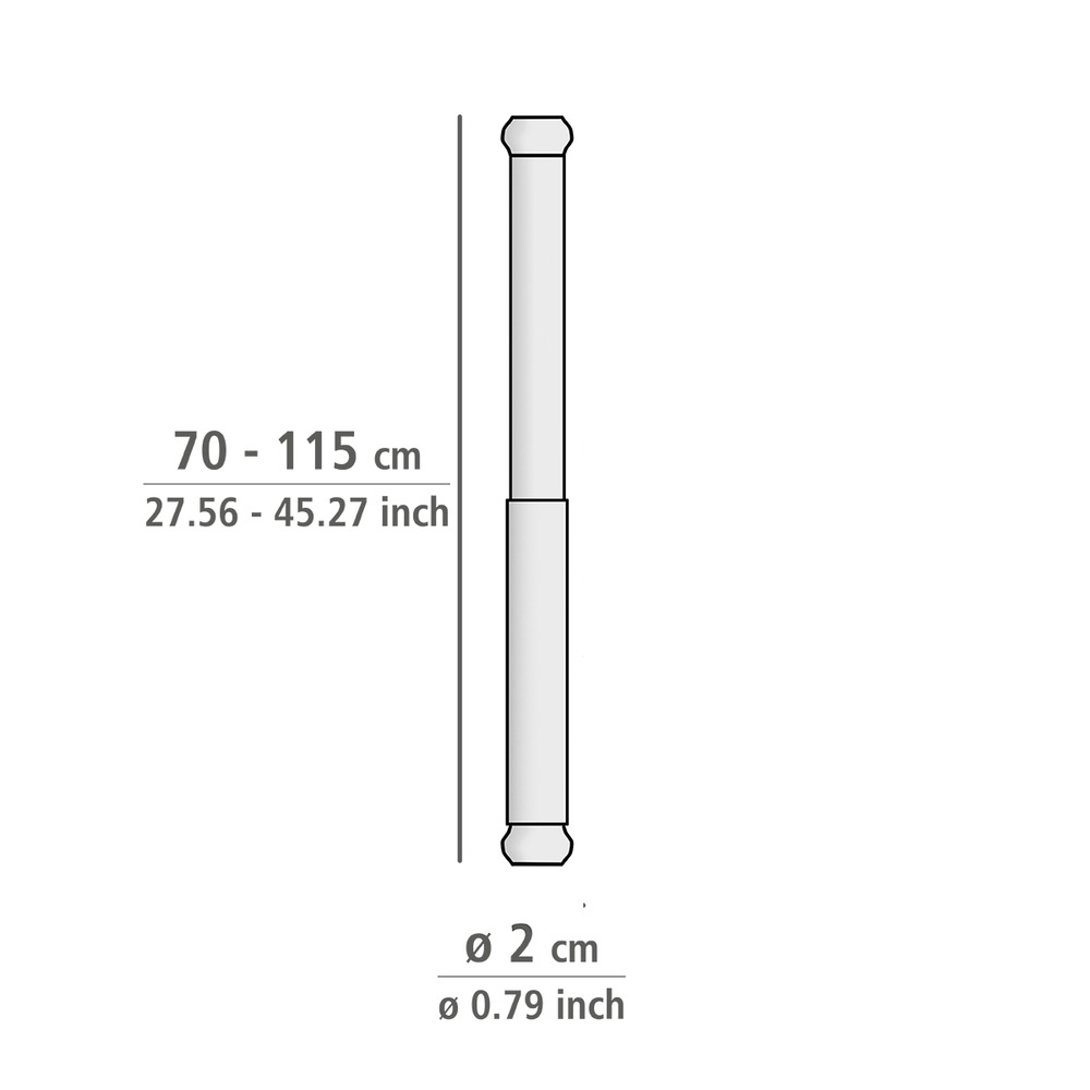 Barre de douche télescopique en chrome  aluminium, Ø 2 cm