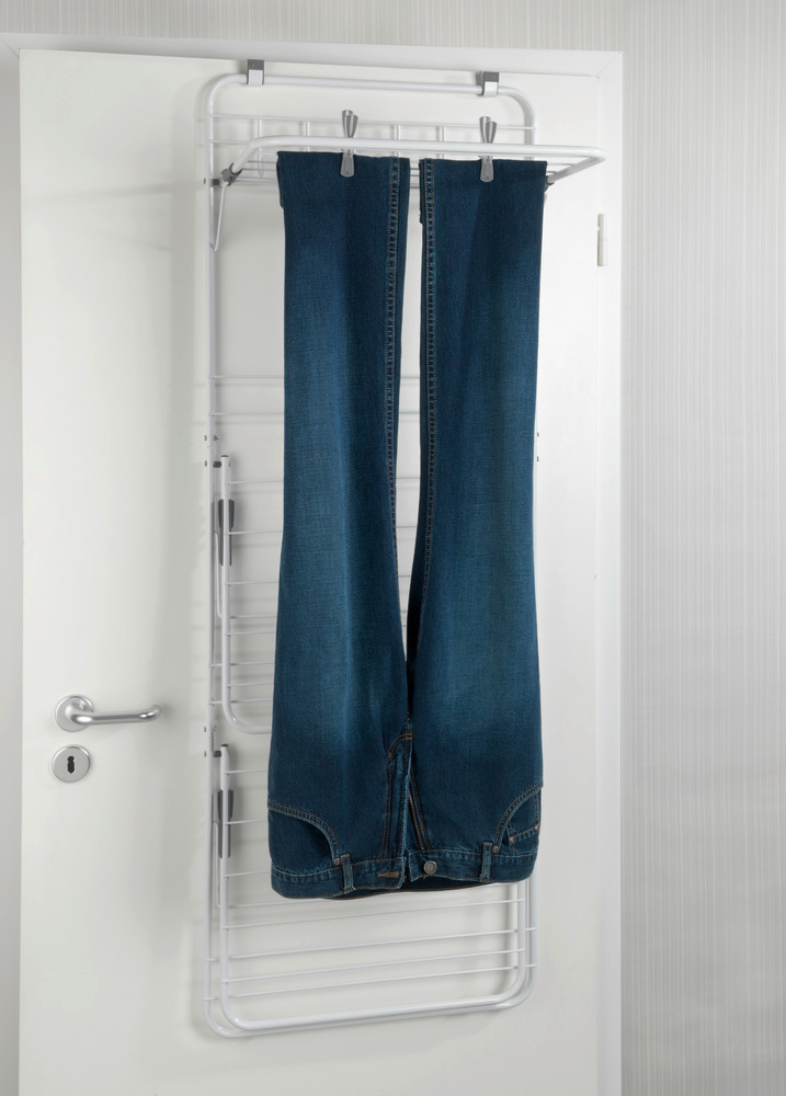 Etendoir linge porte, séchoir linge suspendu, H142cm  avec 6 crochets intégrés