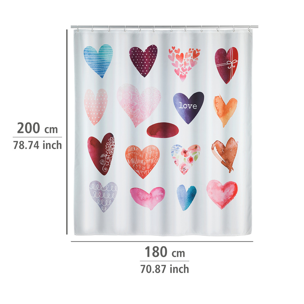 Rideau de douche Love  polyester, 180 x 200 cm, lavable