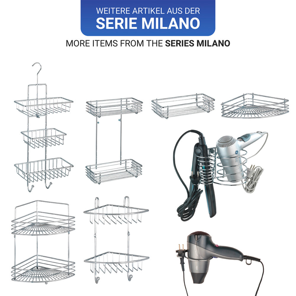 Etagère d'angle murale Milano à 2 niveaux  2 étagères, chrome